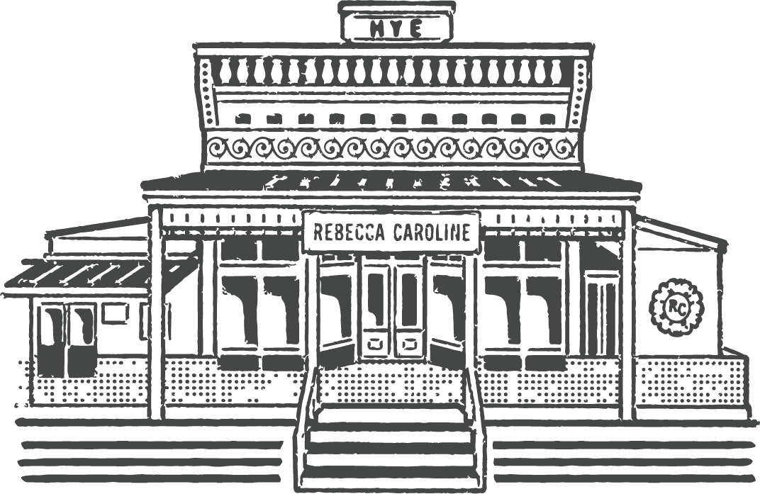 Line illustration of the 1904 Hye post office building that houses the Rebecca Caroline tasting room