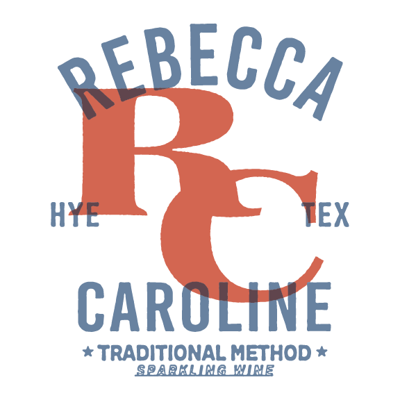 Rebecca Caroline R.C. monogram badge with Hye, Texas and Traditional Method Sparkling Wine